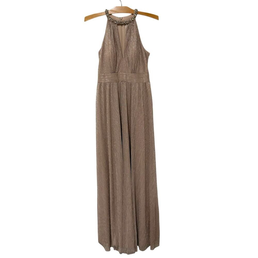 Eliza J | Maxi Dress Gown Sleeveless Gold Metallic Formal Wedding- Size 2